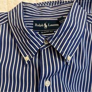 Ralph Lauren Blue/White Stripe 17.5/ XL button down. EUC